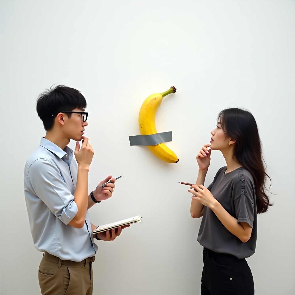 Banana taped to a wall artwork