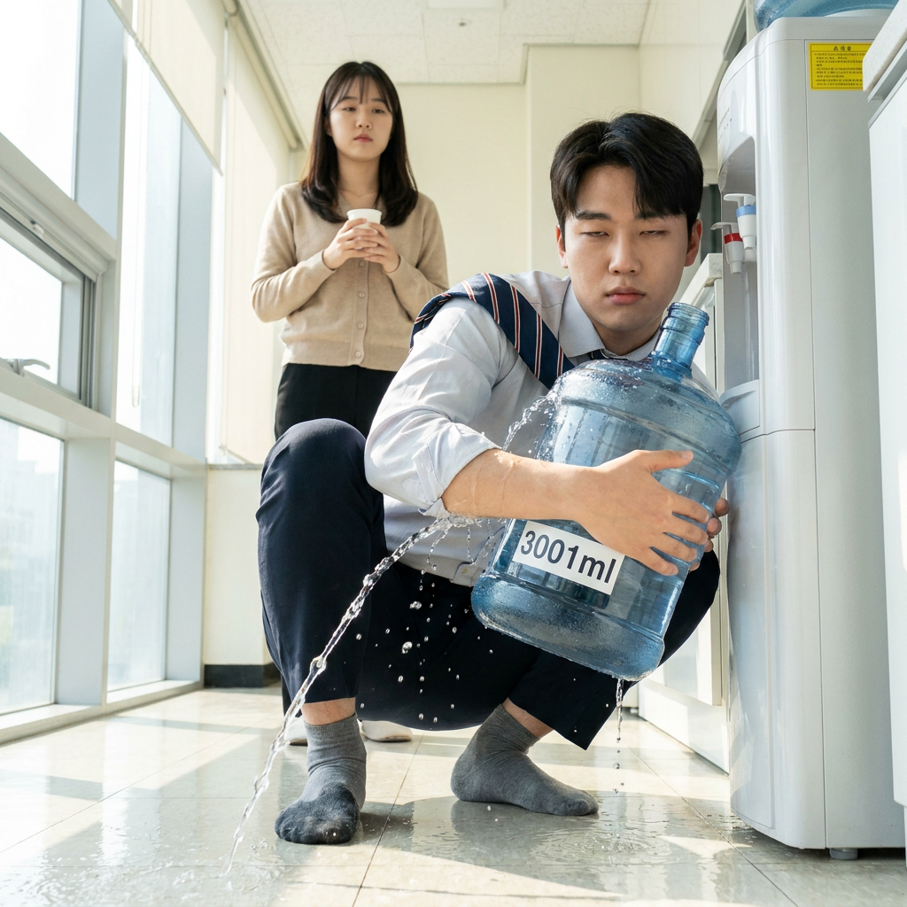 A 3001ml water bottle at the office water cooler