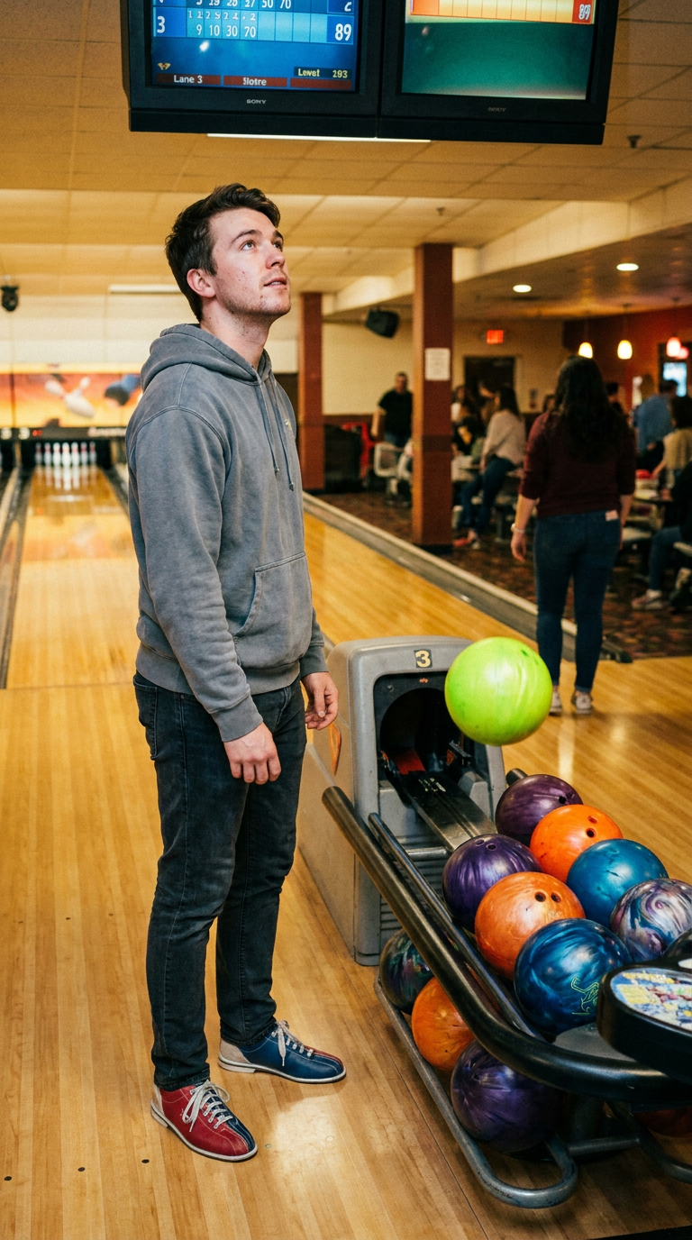 Lane 3 at the bowling alley, the ball return won't stop