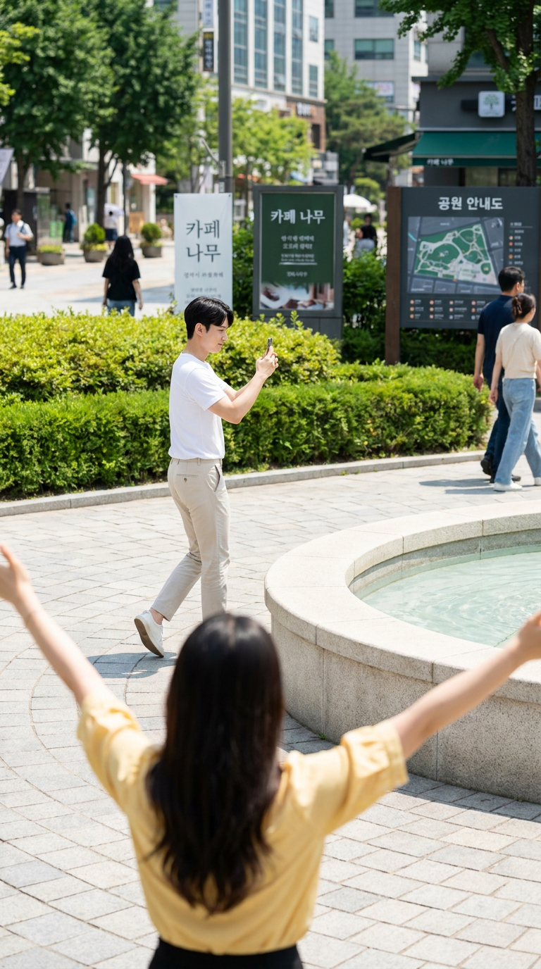 A guy asked to take a photo keeps backing up in the park