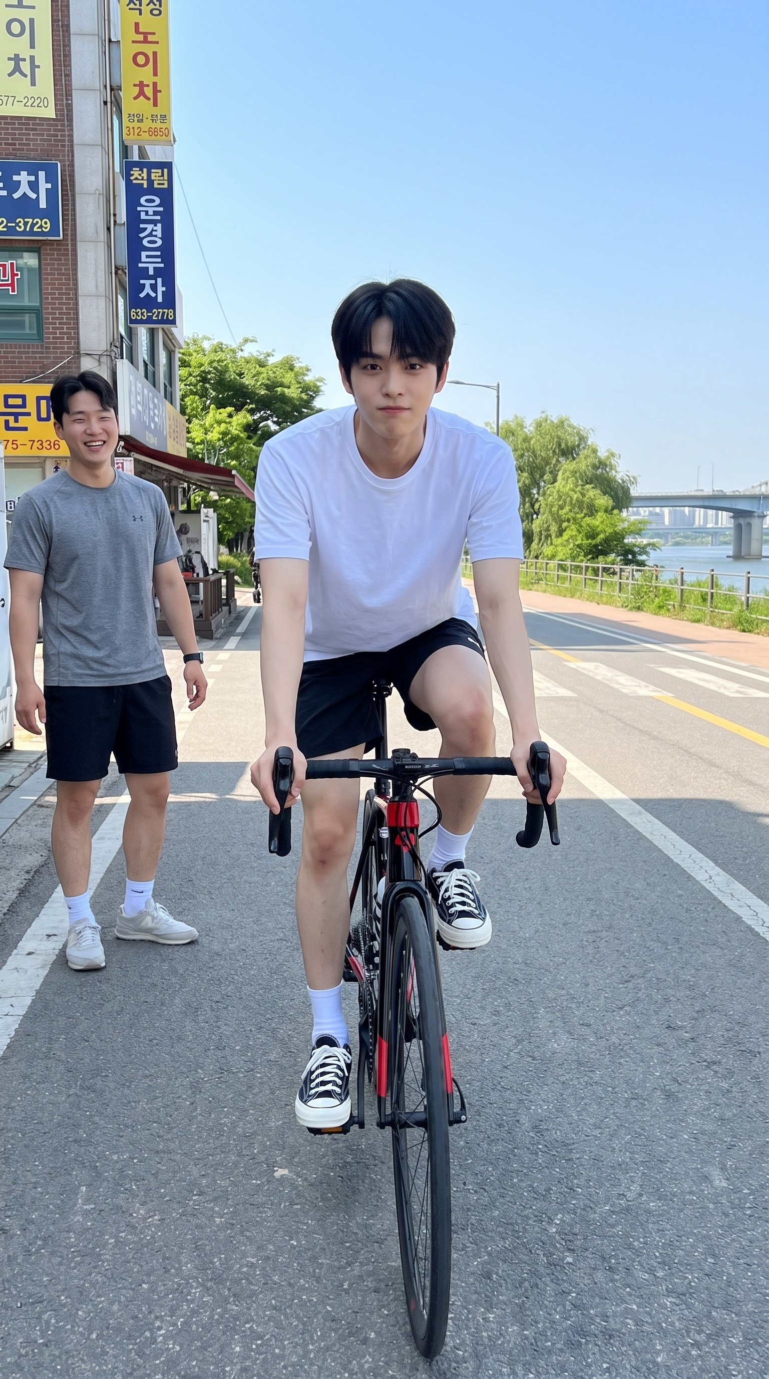 The moment he starts off on a brand-new bike with a very high saddle